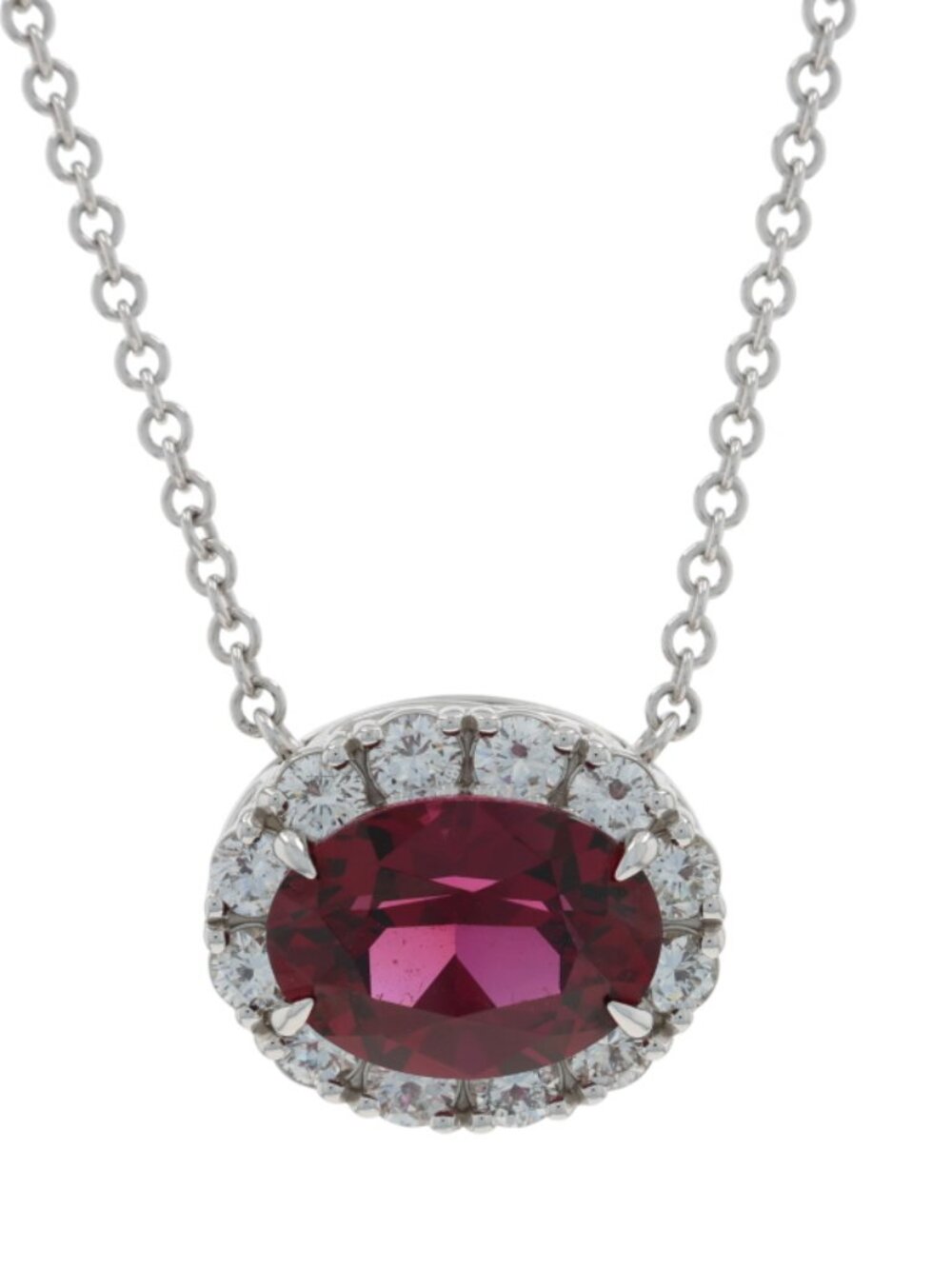 White Gold Garnet Diamond Halo Pendant Necklace 16 1/2" - 18k Oval 9.60ctw